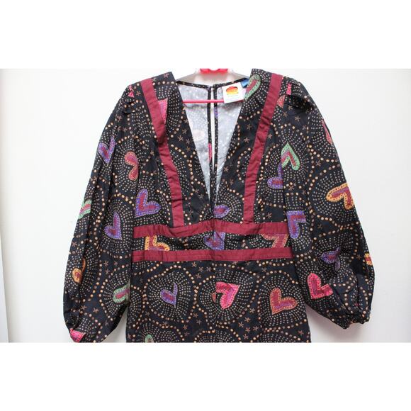 Farm Rio Black Heart Deep V Neck Wide Leg Jumpsuit Size Small - Picture 4 of 5